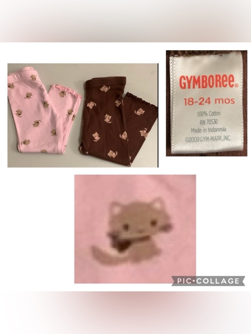 Gymboree Kitty Glamour Leggings Lot-Pink and Brown-Size 18-24 Months Cotton